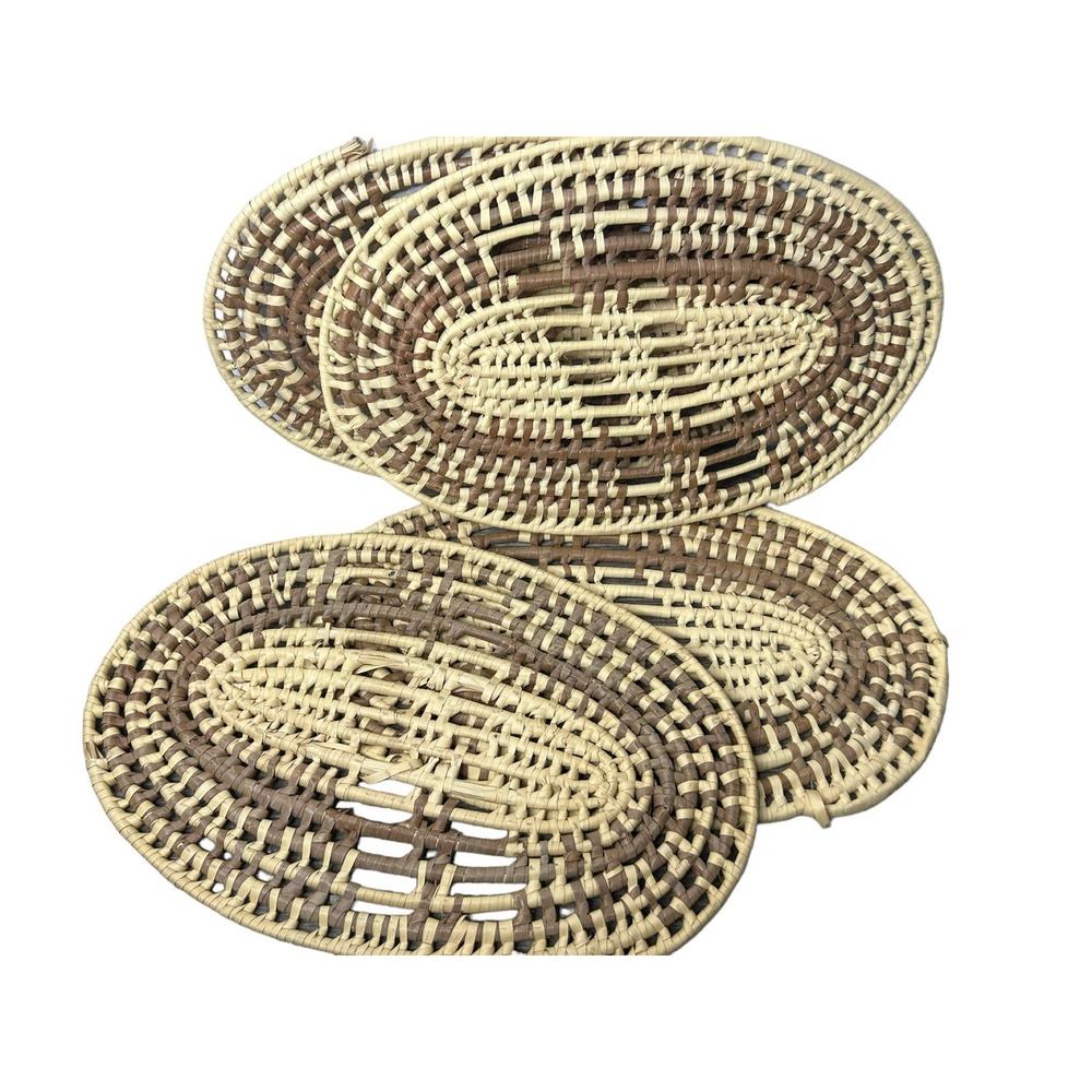 Set of 4 Raffia‎ woven placemats boho straw wicker 19"
